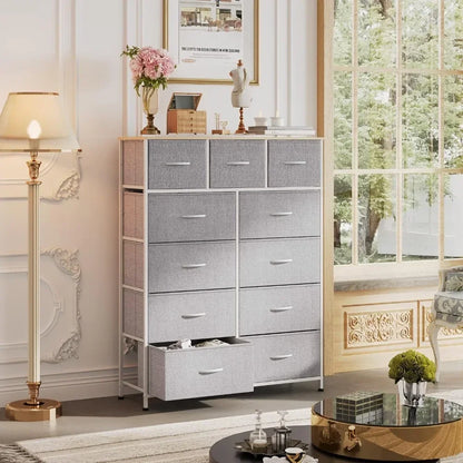 Dark Grey Chest of Drawers in the Bedroom Furniture Easy Pull Handle Dressers for Bedroom 11-Drawer Dresser Make Up Table Vanity