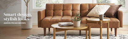 small sofa, sofa bed, sleeping chair sofa, mid century modern sand, living room sofa, bedroom (brown, synthetic leather)