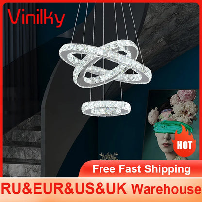 Luxury K9 Crystal Chandelier Pendant Lighting Fixtures Modern Ring Hanging Lamps Dining Room Hotel Home Appliance Decora Lights