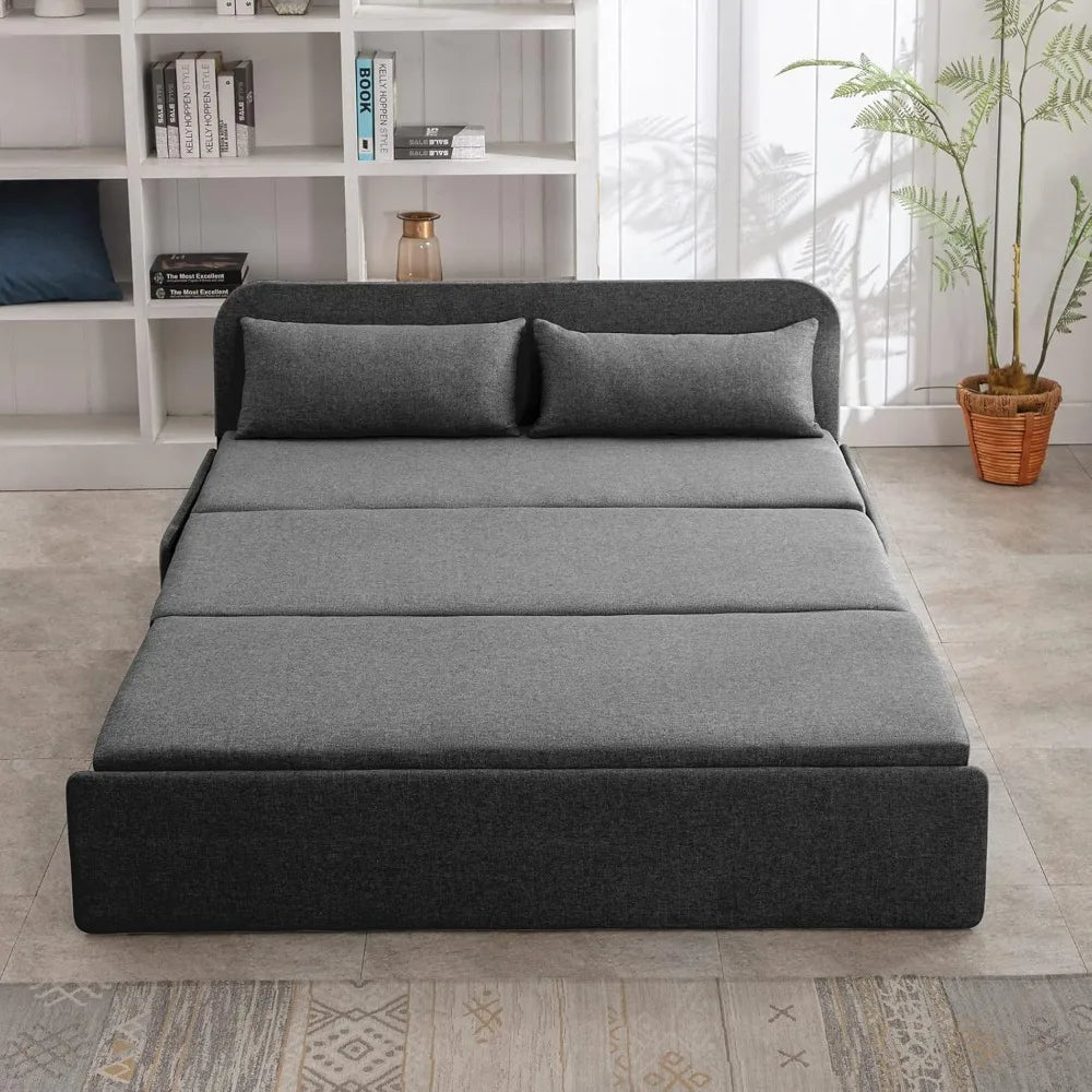 Sofá cama Queen plegable, convertible de lino con colchón convertible, sofá cama doble plegable con 2 cojines, sofá cama