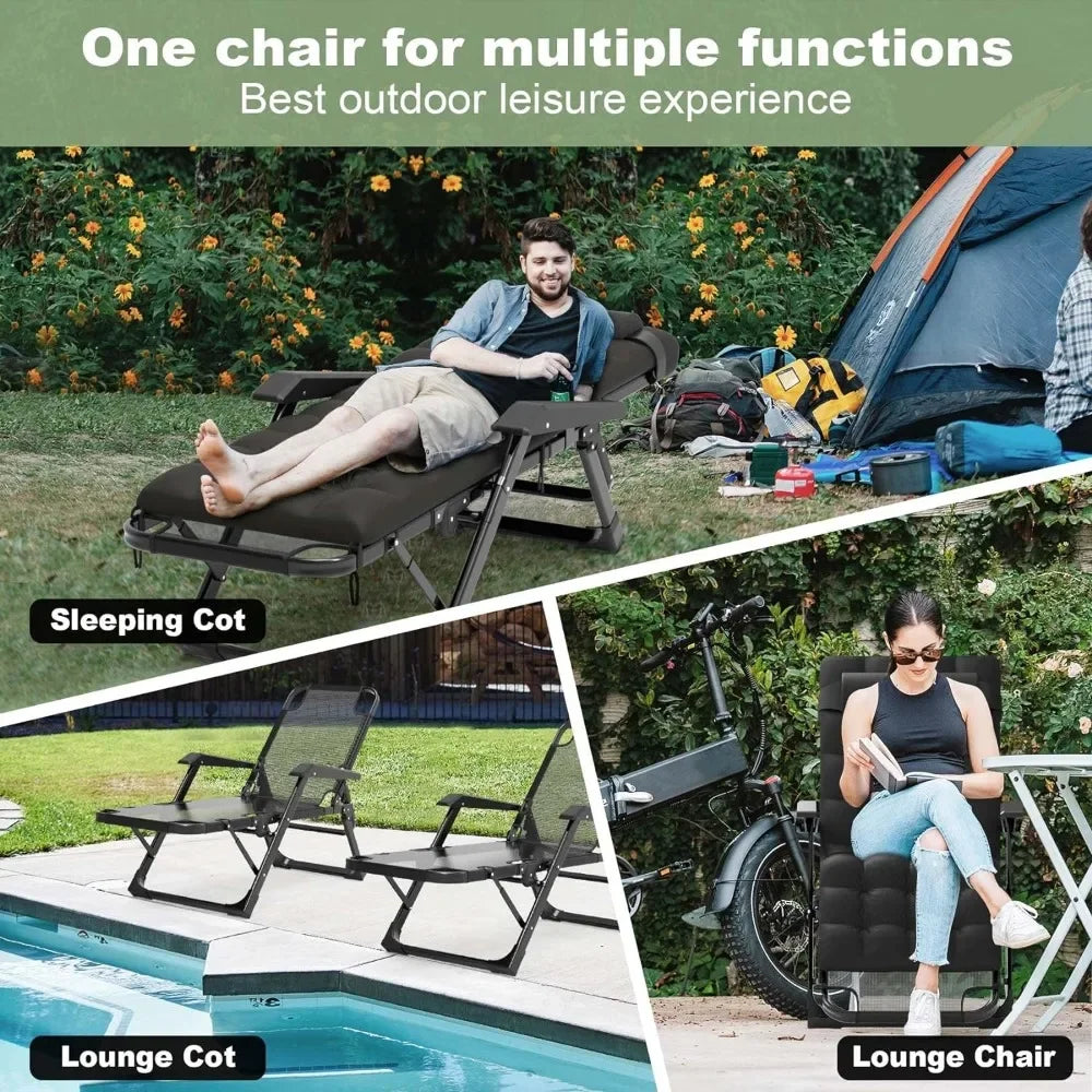 3 in 1 Oversized Folding Camping Cot 29in, 6+10 Positions Adjustable XL Patio Chaise Lounge Chair, Sleeping Cots for Adults