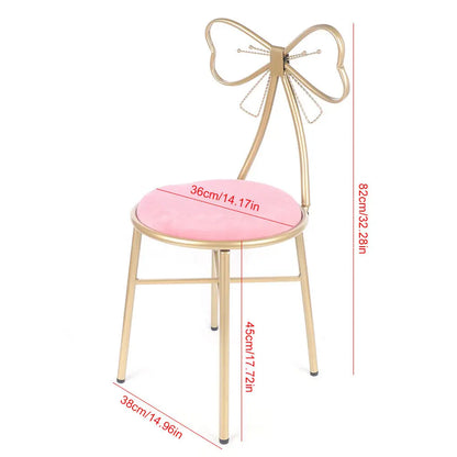 Sillón de princesa con respaldo de lazo rosa y forma de mariposa, sin brazos, para maquillaje y tocador