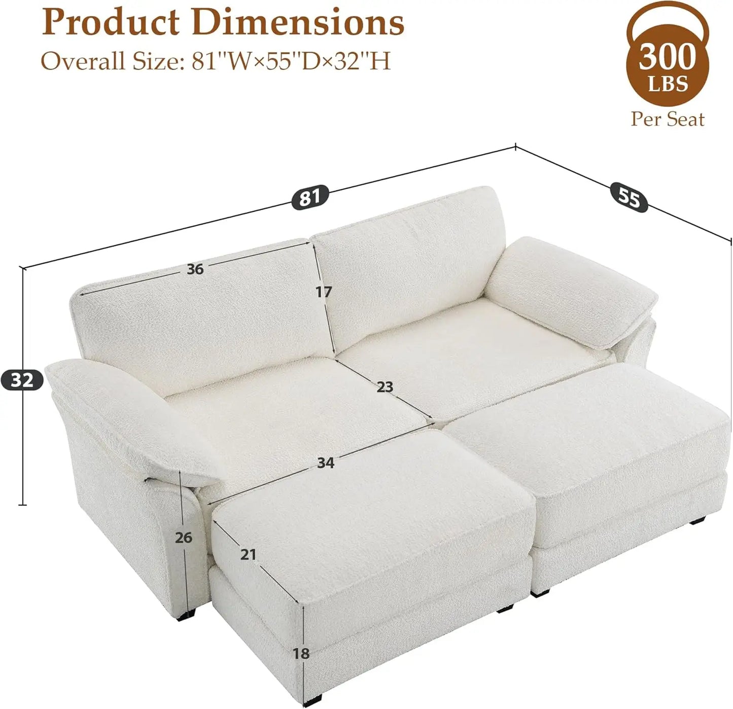 Sofa Love Seat Sleeper Sofa for Living Room, 81" Deep Seat White Cloud Couch Convertible Sofa Bed, Modern Oversized Chair