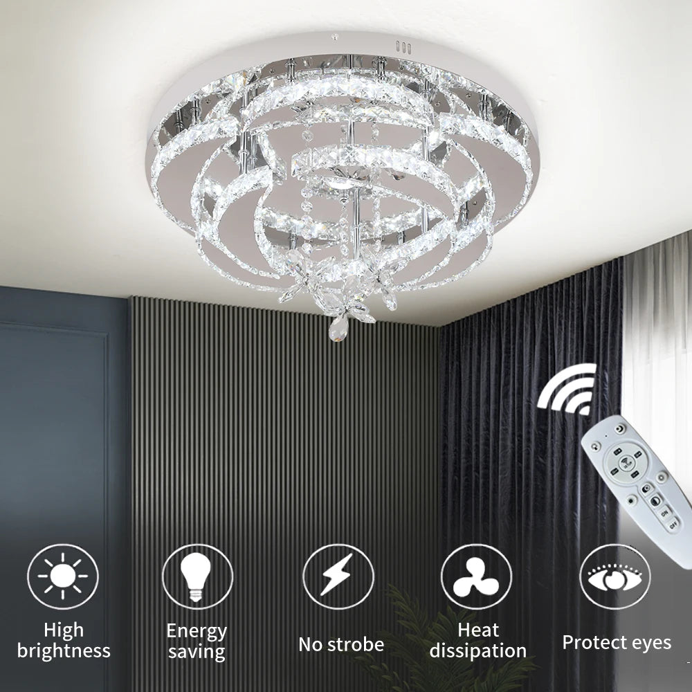 Luxury K9 Crystal Chandelier Modern Ceiling Lamp Led Living Dining Room Decor Pendant Light Dimmable Lustre Home Decor Fixture