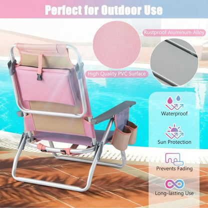 Beach Chair,Backpack Camping Chair with Armrest,CoolerBag,Cup Holder,Towel Bar,Sunbath Sling Tanning Lounge,Folding Layout Chair