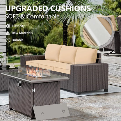 Patio Furniture Set Sofa 7-pcs Wicker Sectional Sofa Set ,Outdoor Furniture Sets Rattan with Tempered Glass Coffee Table