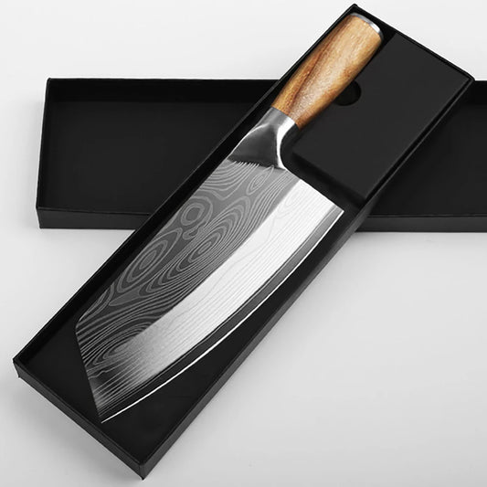 Couteaux de cuisine, couperet, couteau de chef, acier inoxydable, tranchant, pour trancher, hacher, viande, couteau de boucher chinois, manche en bois, coffret cadeau