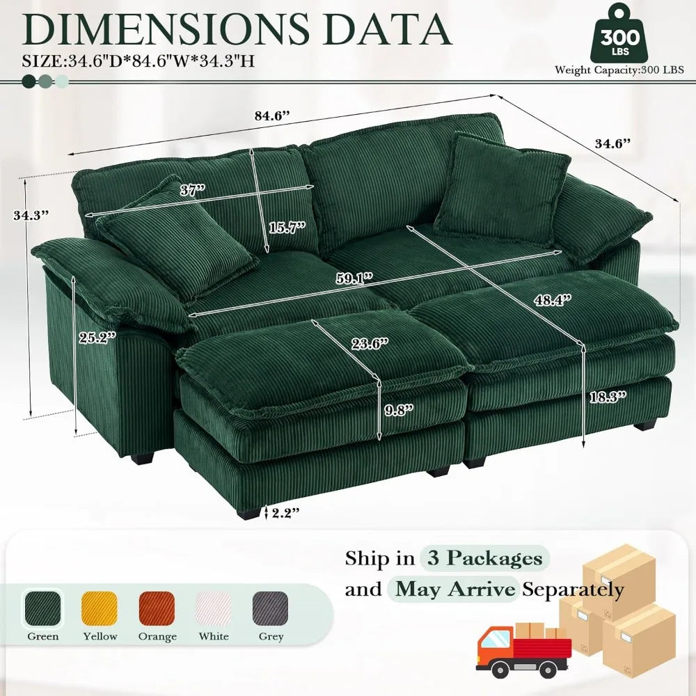 84.6" Sectional Sofa Couch for Living Room,Modern Upholstered Corduroy L Shaped Couch with Chaise,Comfy Deep Seat Loveseat Sofa