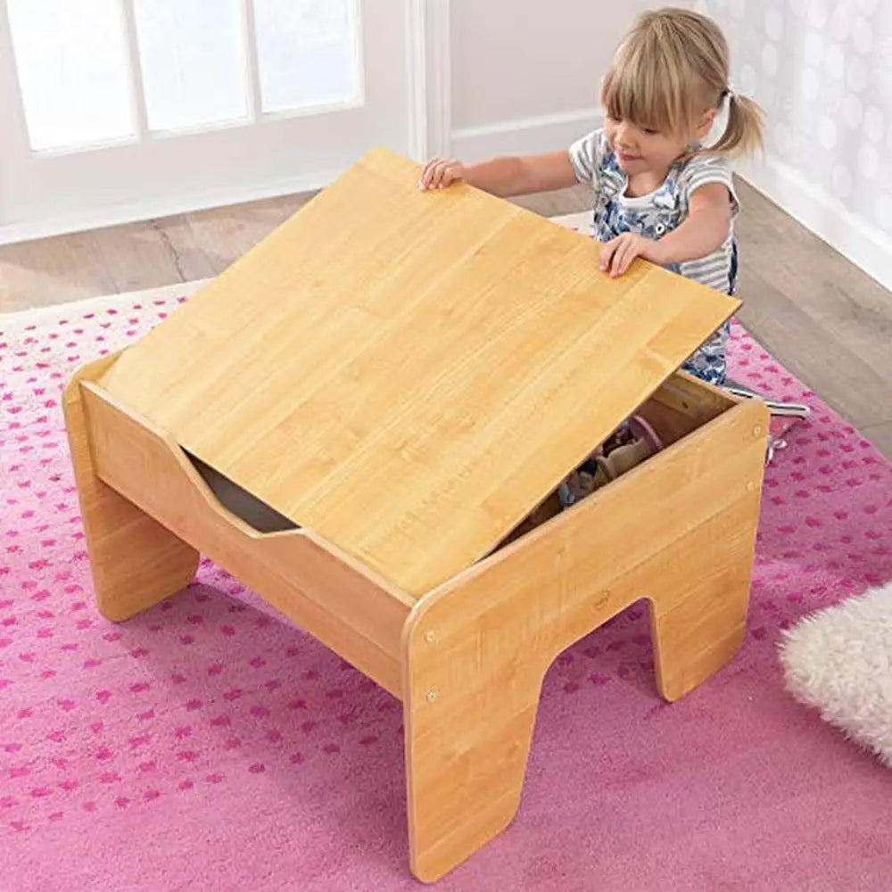 Interactive Wooden Activity Table with 195 Building Bricks and Hidden Storage Gray & Natural Theme