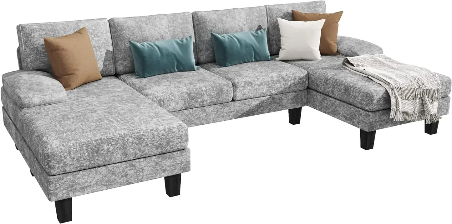 Convertible Sectional U-Shaped Couch with Soft Modern Cotton Chenille Fabric for Living Room, 4 Seats Oversized Sofas