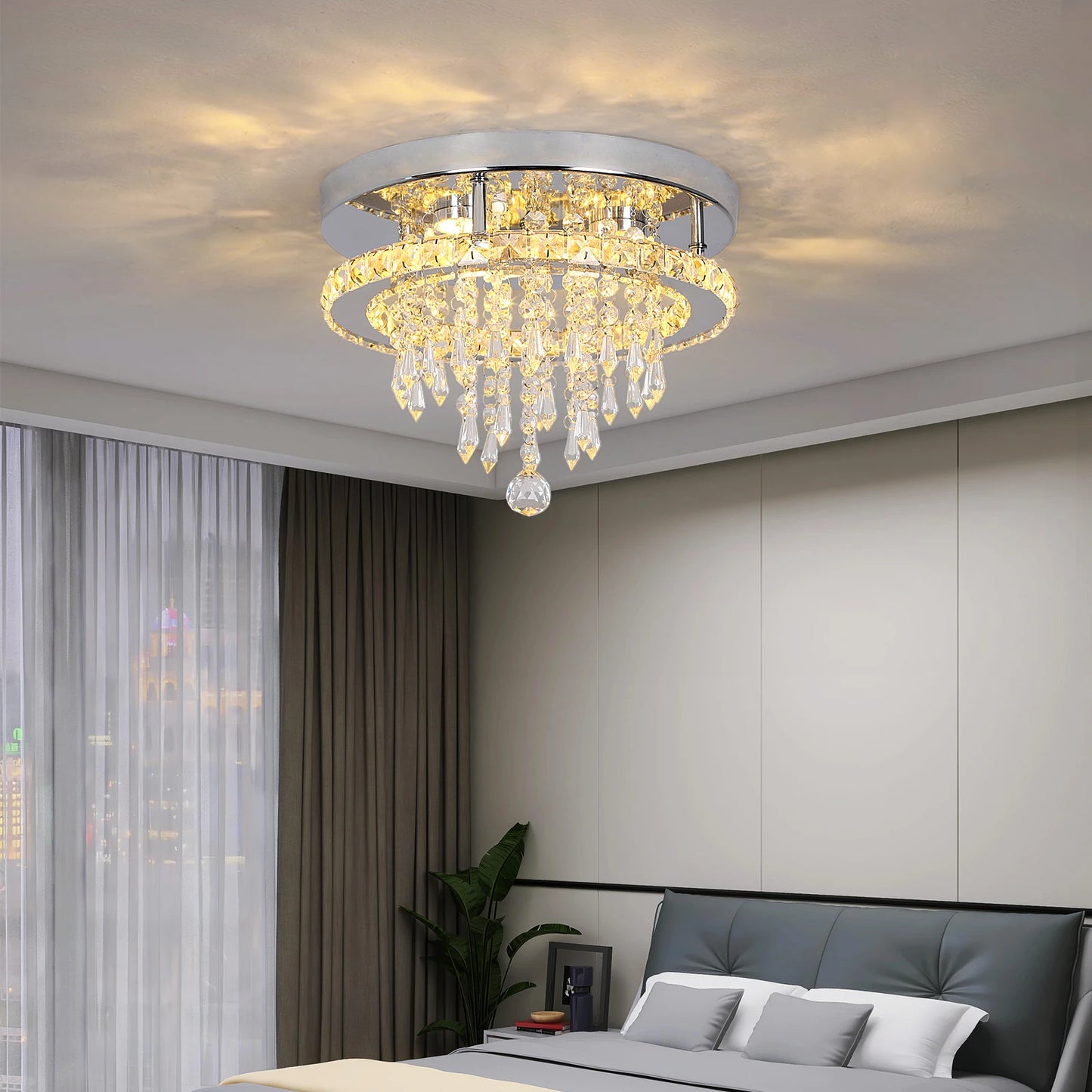 Modern Lustres K9 Crystal Chandelier Ceiling Lamps 3 Rings Stainless Steel Hanging Light Fixture Led Pendant Lamp Home Appliance