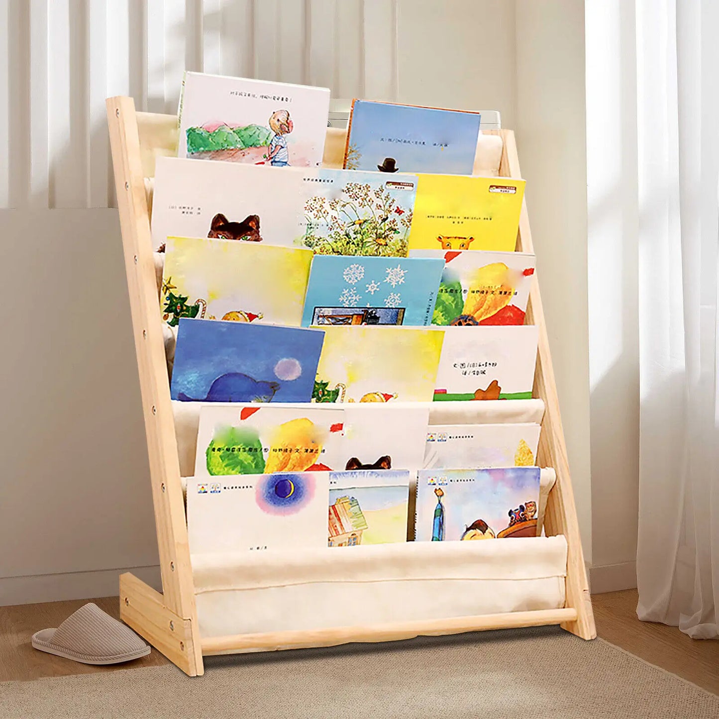 Bibliothèque en bois à 6 niveaux pour enfants, étagère de rangement pour livres, organisateur bien rangé, toile pour chambre d'enfant, gain de place