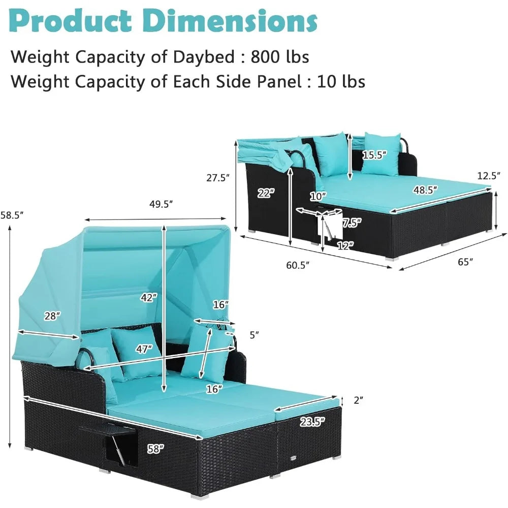 Chaise longue reclinable de 2 piezas, 2 paneles laterales plegables, cojines gruesos para asiento y respaldo, sillas de salón para exterior para todo clima.