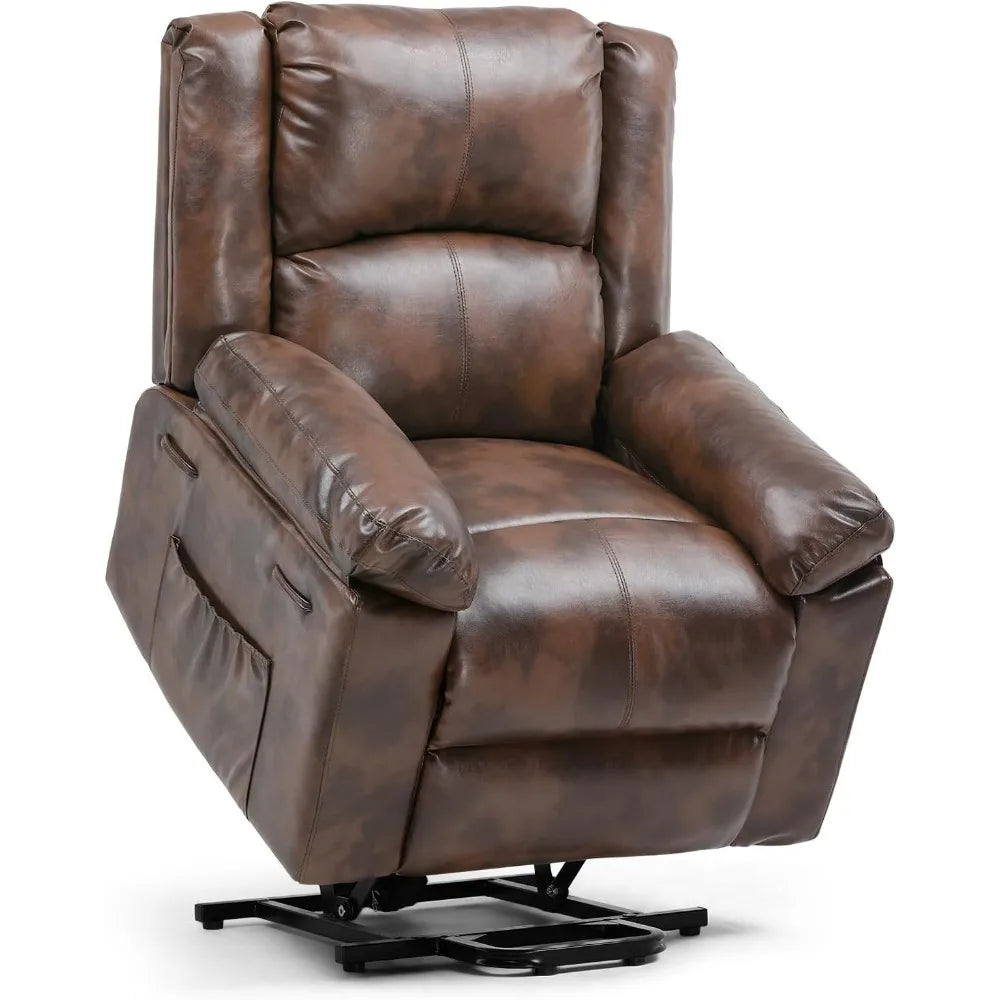 Power Lift Recliner for Elderly, Lift Chair with Heat and Massage，PU Recliner Sofa with Timing Function 2 Side Pockets