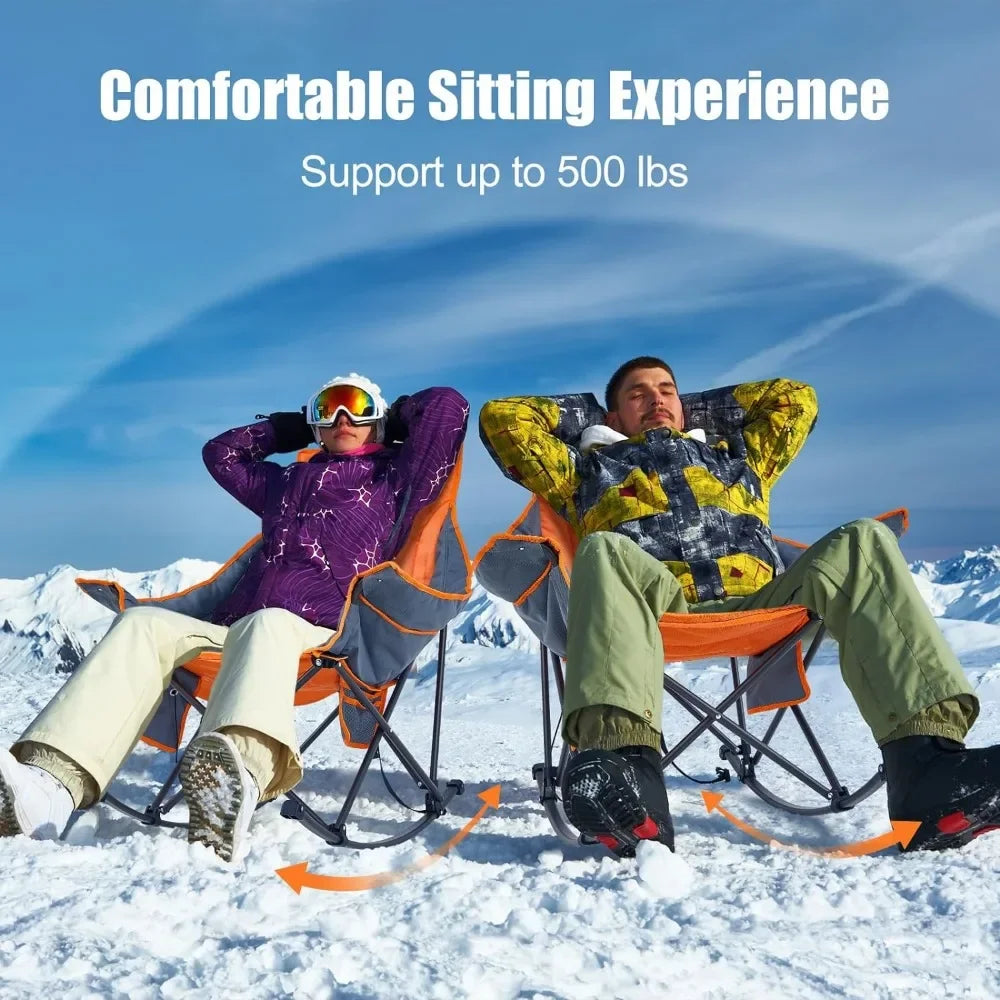 2 Pcs Oversized Heated Camping Chair for Adults Folding Outdoor Rocking Chairs With 3 Heat Levels Heavy Duty Portable Rocker