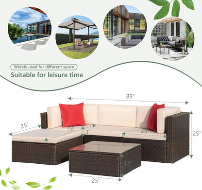 2/5 Pieces Patio Furniture Sets All Weather Outdoor Sectional Patio Sofa Manual Weaving Wicker Rattan Patio Seating Sofas