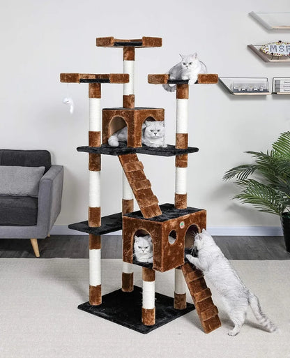 Arbre à chat extra large de 72 po de haut, tour pour chat, maison pour grands chats d'intérieur, jeu, griffoir, cachette, escalade, meubles d'activité avec