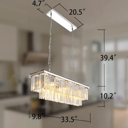 Modern K9 Crystal Chandelier Pendant Light Fixture Rectangular Lustras Ceiling Lamp for Dining Room Kitchen Home Lighting