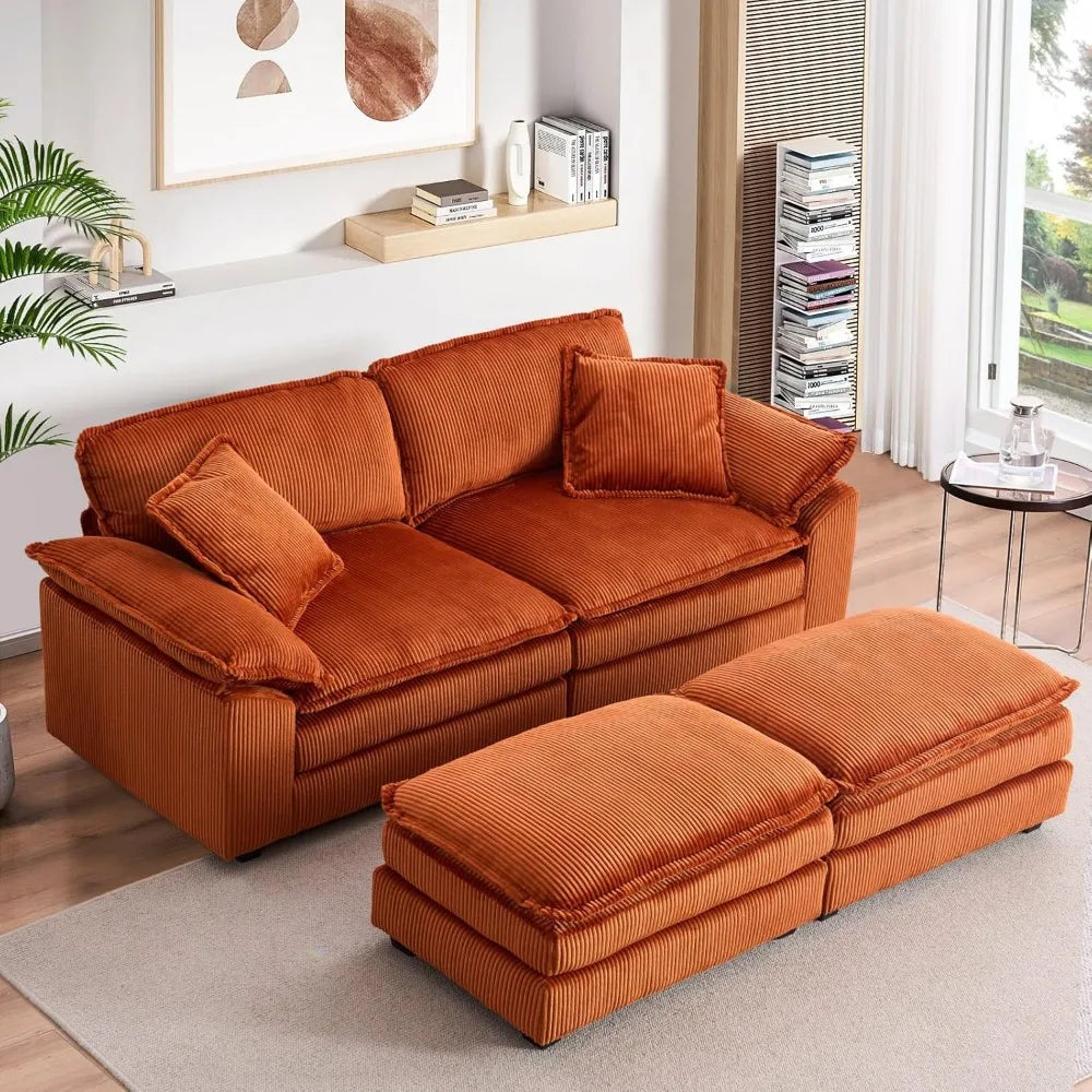 84.6" Sectional Sofa Couch for Living Room,Modern Upholstered Corduroy L Shaped Couch with Chaise,Comfy Deep Seat Loveseat Sofa