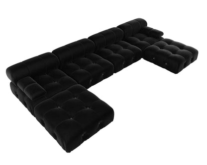 Minimalist Sectional Sofa for Living Room Black Velvet Fabric Modular Couches with Ottomans Comfortable Lounge Couch Sofas Sets