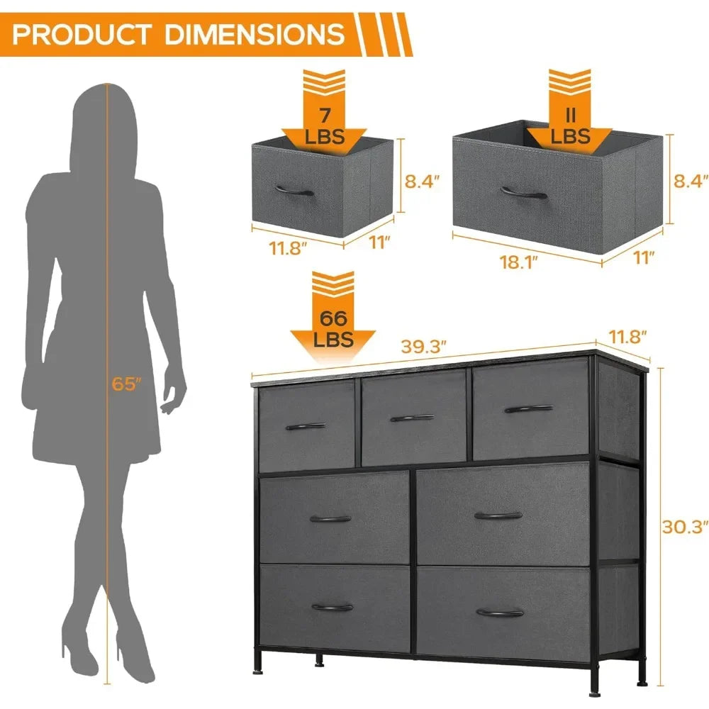 Dresser for Bedroom, 7 Storage Drawers, Wide Fabric Closet Chests Organizer Tower Furniture, TV Stand for TV up to 45 inch