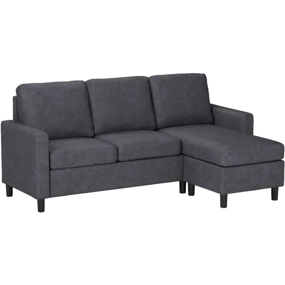 Convertible Sectional Sofa Couch, Modern Linen Fabric L-Shaped , 3-Seat Sofa Sectional with Reversible Chaise for Living Room