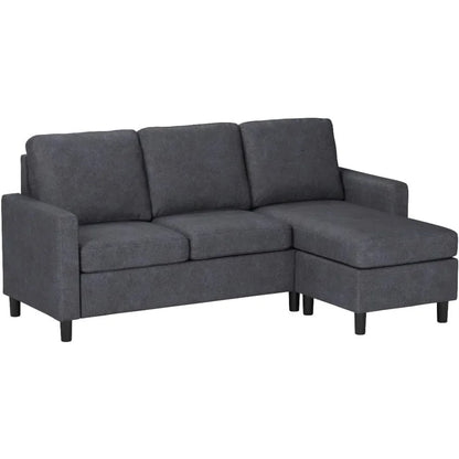 Convertible Sectional Sofa Couch, Modern Linen Fabric L-Shaped , 3-Seat Sofa Sectional with Reversible Chaise for Living Room