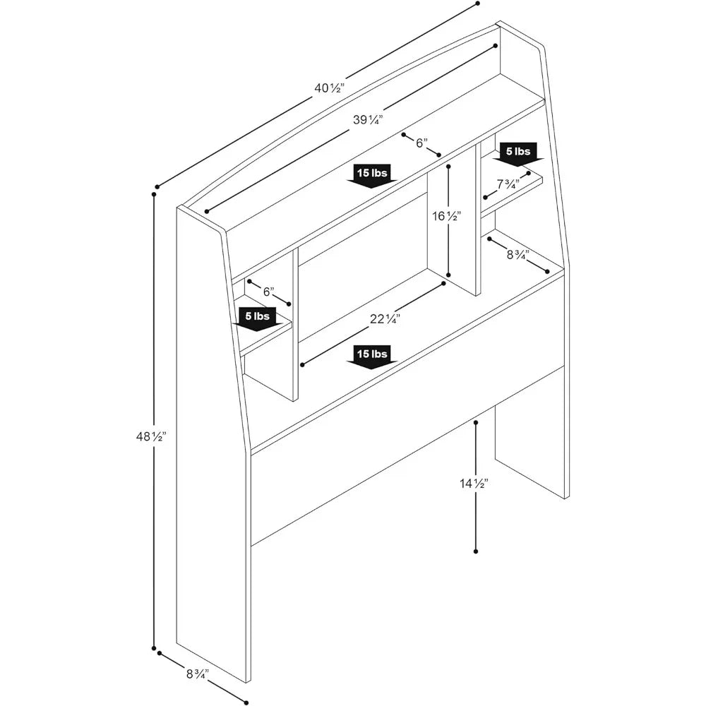 Twin Size Headboard with 4 Compartments, Espresso, Functional Bookcase Headboard for Twin Size Beds