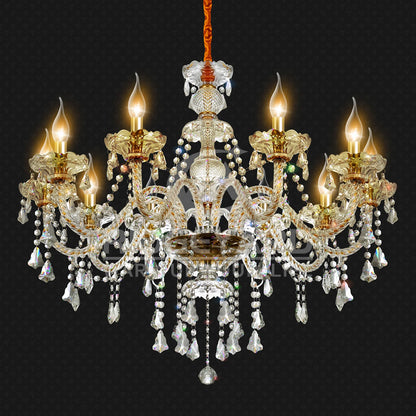 Elegant Glass Crystal Chandelier Ceiling Pendant Lighting Decor 10-Light Golden Hanging Lamp For Living Room Bedroom Room Lobby