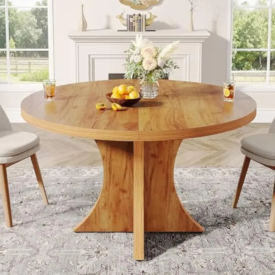 Table à manger ronde pour 4 à 6 personnes, table de cuisine de ferme de 47,24 pouces, table à manger en bois avec base sur piédestal, petite table à manger