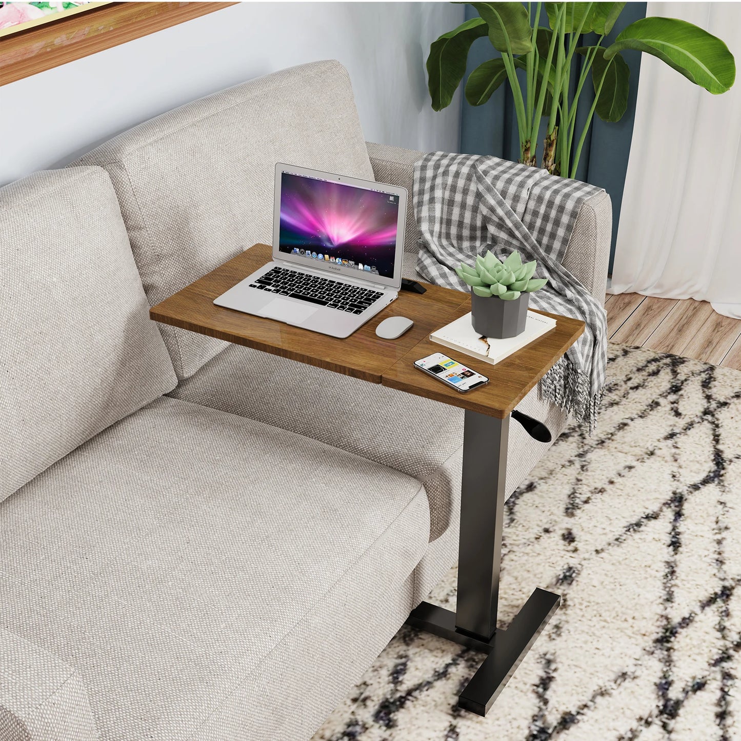 Adjustable Overbed Table with Wheels Split Top Tilting Bedside Bed Table with Tray Rolling Laptop Computer Standing