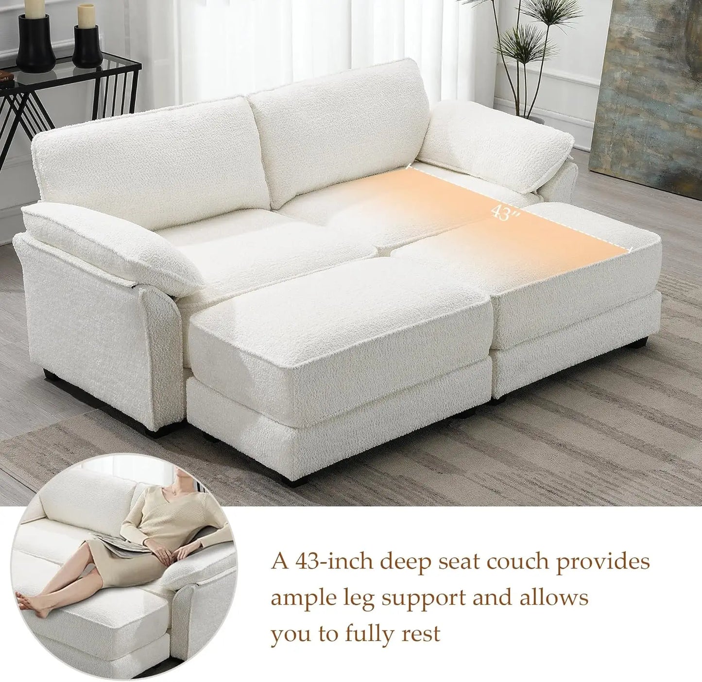 Sofa Love Seat Sleeper Sofa for Living Room, 81" Deep Seat White Cloud Couch Convertible Sofa Bed, Modern Oversized Chair