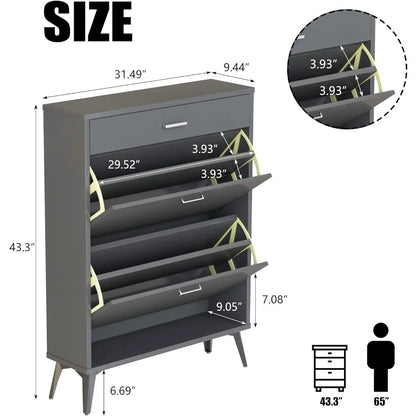 Home Furniture Modern Slim Narrow Shoe Organizer Rack With 2 Flip Drawers & Slide Drawer for Entryway Shoerack Shoes Living Room