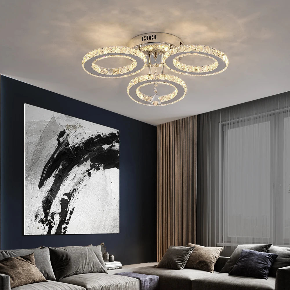 Crystal Led Ceiling Lamp With Remote Control Modern Chandelier Light Hanging Pendant Lamps Indoor Decora Surface Mounted Fixture