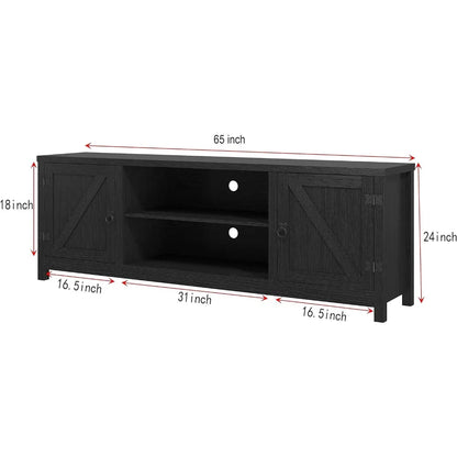 Entertainment Center for 70 Inch TV With 2 Doors and Open Shelves for Living Room Mid Century TV Stand 65 Inch) Bedroom (Black