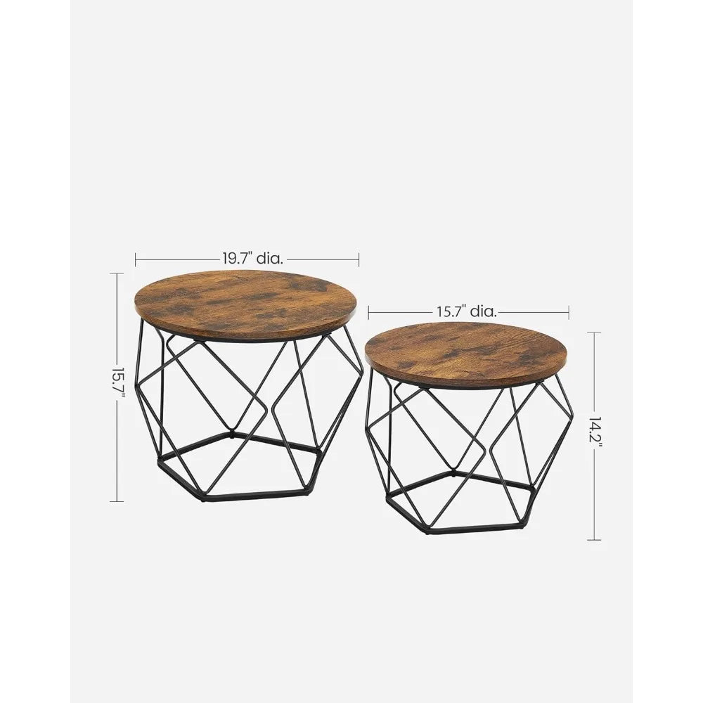 Small Coffee Table Set of 2, Round Coffee Table with Steel Frame, Side End Table for Living Room, Bedroom, Office,