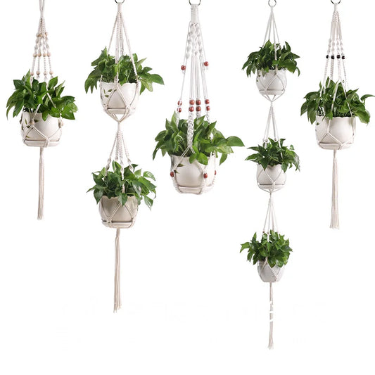 Panier suspendu en macramé fait à la main pour plantes, support de pots de jardin, décoration murale en macramé pour balcon, corde de levage nouée, décoration d'intérieur