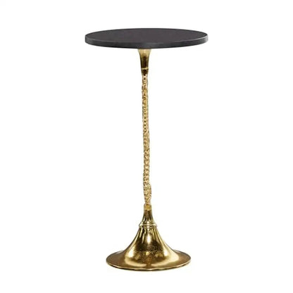 Table d'appoint côtière en aluminium doré avec base en hippocampe, plateau rond, plateau en marbre, décoration d'intérieur sophistiquée