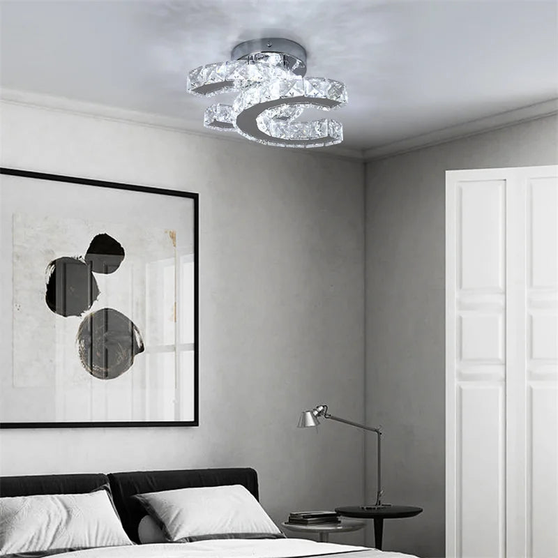 Plafonnier de chambre simple en cristal à LED, éclairage adapté au vestiaire, au couloir, au porche, lampe suspendue interchangeable