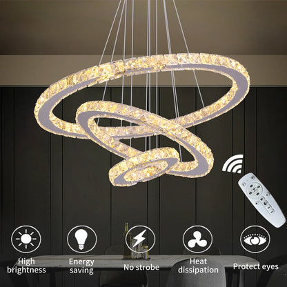 Lámpara de araña de cristal moderna, lámpara colgante con atenuación LED cromada para sala de estar, lámpara colgante ajustable para dormitorio con control remoto