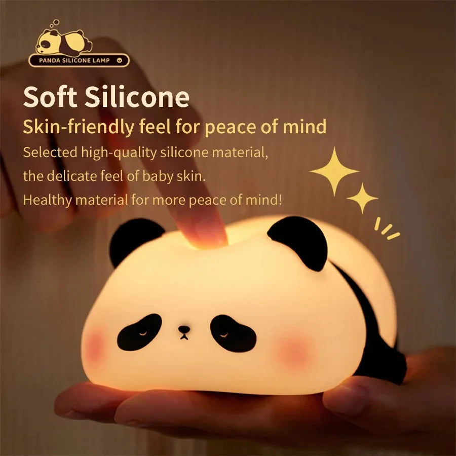 Luces de noche con sensor táctil, linda lámpara de silicona con forma de panda, lámpara LED recargable con atenuación, decoración para mesita de noche, luz de noche para niños, regalo de cumpleaños