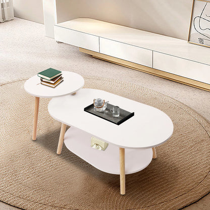 2 Tier Combination Coffee Table MDF Solid White Tea Table with Open Shelving for Storage and Display Modern Living Room