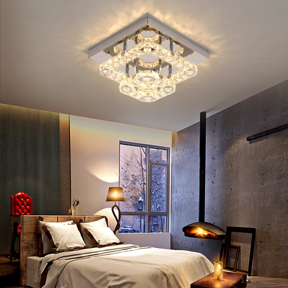 Lustre de plafond en cristal K9, luminaire suspendu pour couloir d'intérieur, éclairage de vestiaire, luminaire de plafond décoratif à LED pour allée