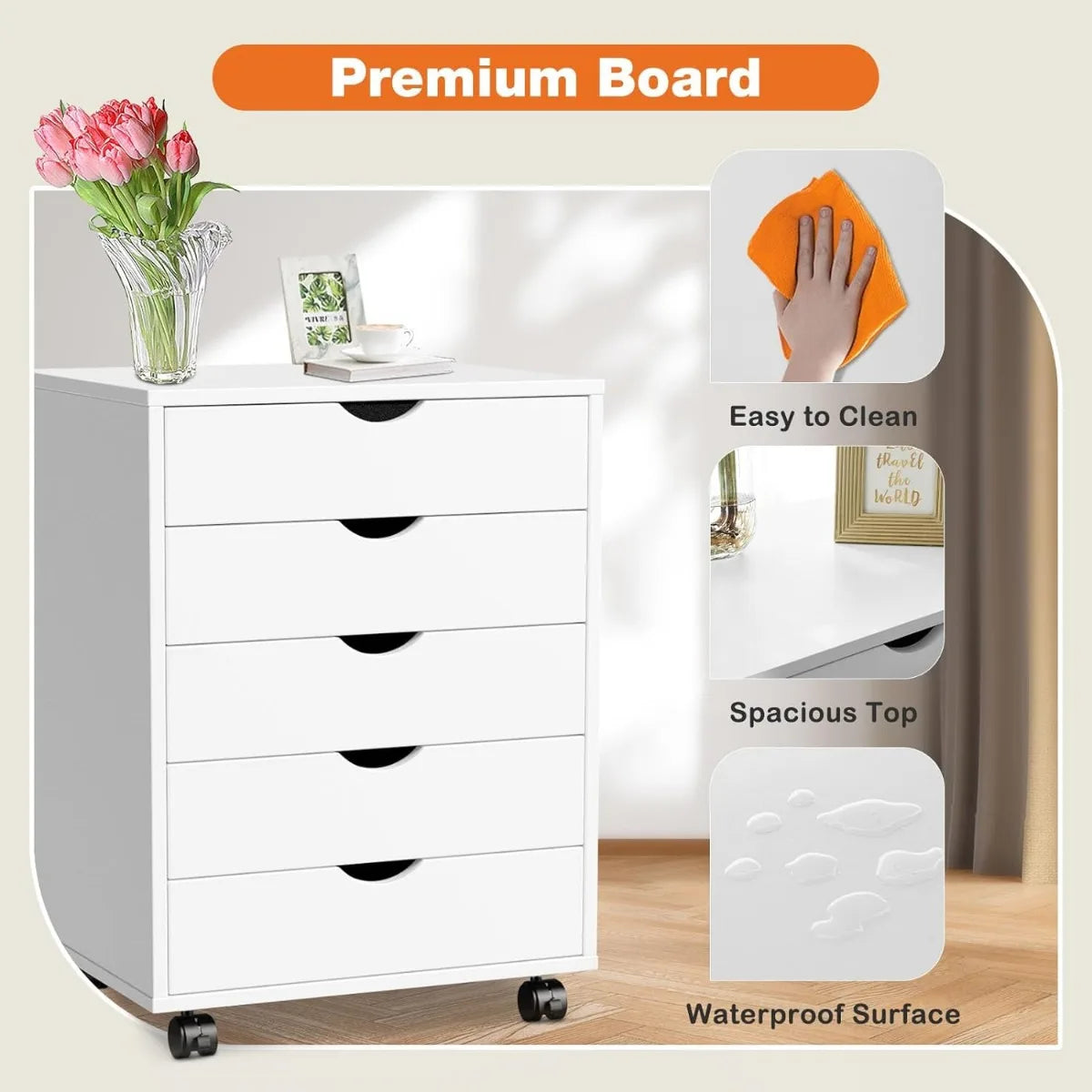 7 Chest of Drawers - Dresser Storage Cabinet Wooden Dresser, White Drawer Wooden Tissue Furniture for Office, Home