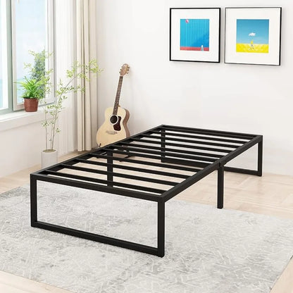 Marcos de cama de 14 pulgadas para dos personas, plataforma de metal resistente para cama de tamaño doble, no necesita somier, silencioso, fácil montaje, color negro