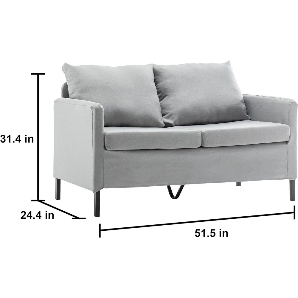 Sofa with 2 Seats, Compact 2-Seater with Metal Legs for Small Spaces, Deep Seated Comfort, Sofa with 2 Seats