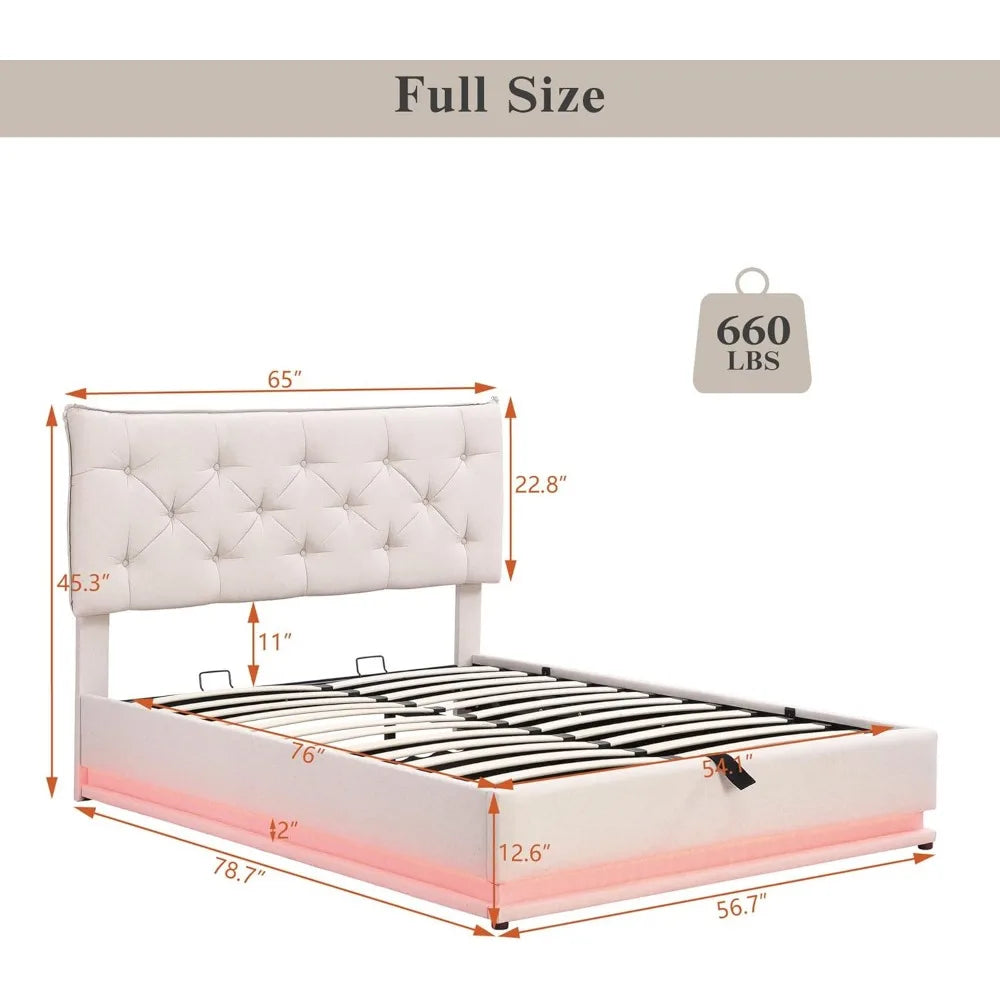 bed, Full Size Upholstered Bed with Hydraulic Storage System and LED Light, Modern Platform Bed with Button78.7"L x 65W x 45.3"H