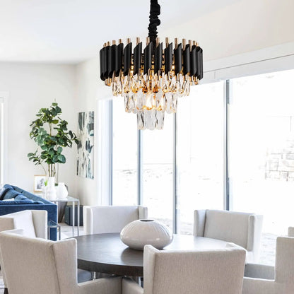 Chandelier Light Fixtures 3-Tier Black Gold Luxury Chandeliers for Dining Room Round Hanging Pendant