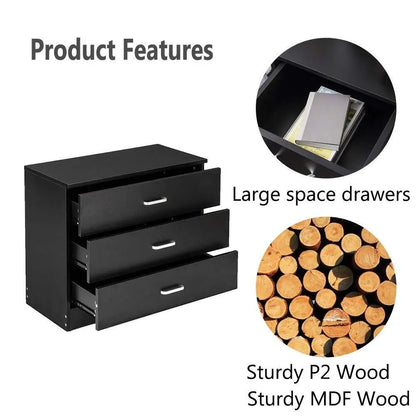 3-Drawer Dresser Chest Wood Bedroom Furniture Storage of Drawers for Small Space