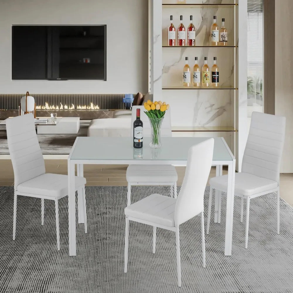 New Dining Table Set Glass for Small Spaces Kitchen Table and Chairs for 4 Table with Chairs Home Furniture Rectangular Modern